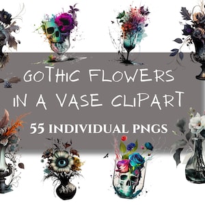 Gothic Flowers in Vase | 55 Individual PNGs | 5 Goodnotes Sticker Sheets | Digital Download | 300 DPI High Quality Print | Commercial Use