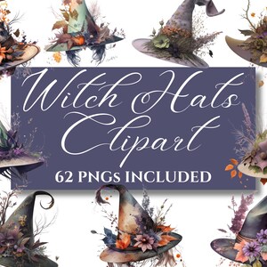 Chapeaux de sorcière des cliparts | 62 PNG individuels | Feuilles d'autocollants Goodnotes | Téléchargement numérique | 300 ppp pour une impression de haute qualité | Utilisation commerciale