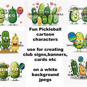 Fun Pickleball cartoon characters for Pickleball groups and clubs use for signs, banners, cards etc on white backgrounds jpegs