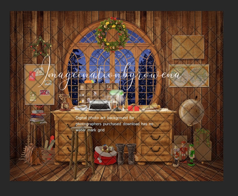 Santa's office digital background template for | Etsy