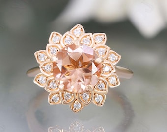 925 zilver 14K roségoud vergulde ronde morganiet verlovingsring cadeau voor vrouw Art Deco ring trouwring verjaardag verjaardagscadeau
