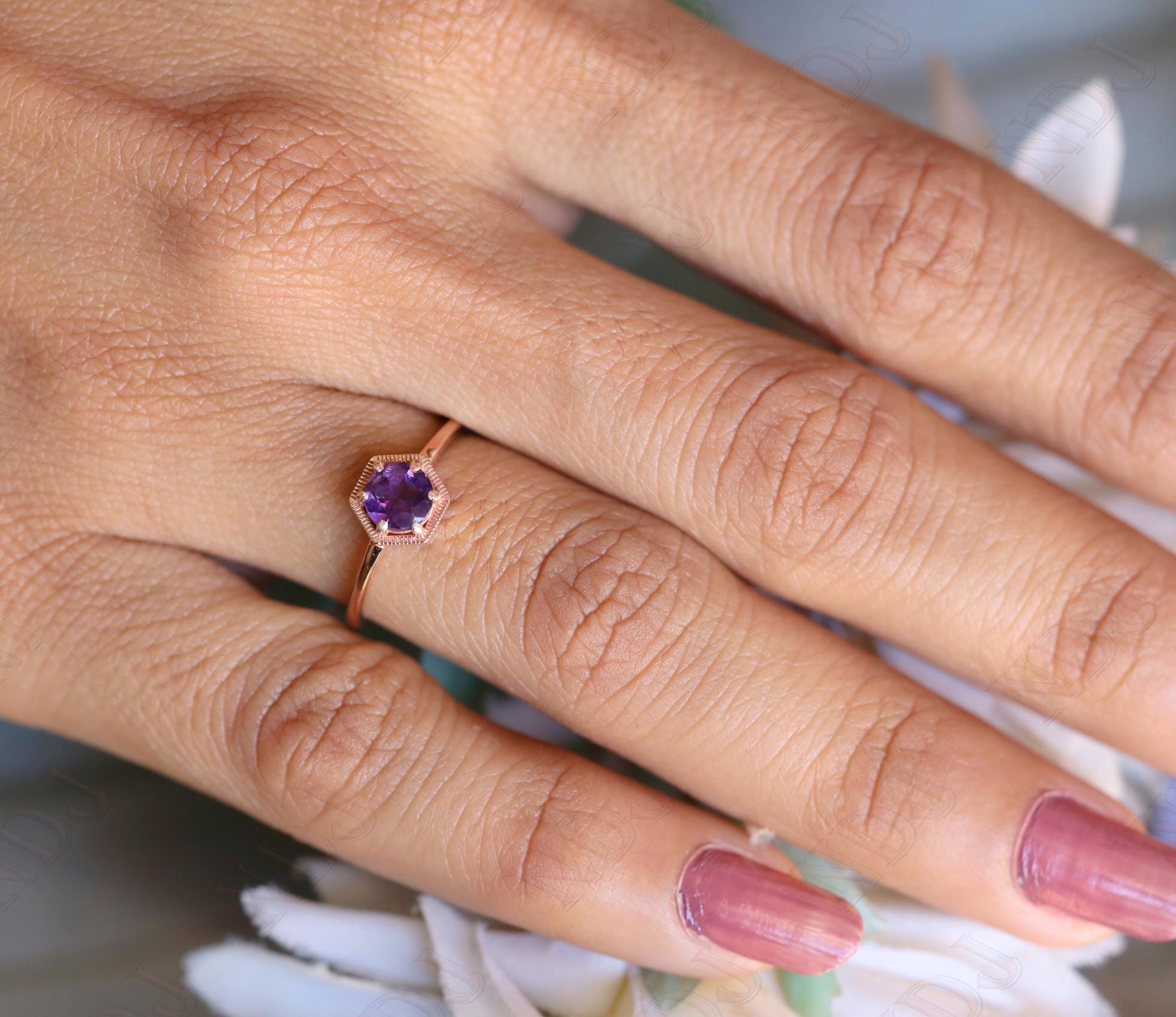 14K Rose Gold Plated Sterling Silver Pink Amethyst Ring - Size 5, 1.2 Ct - View #3