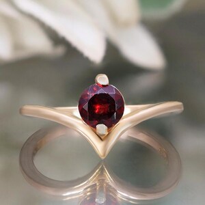 14K Rose Gold 925 Silver Round Natural Red Garnet Solitaire Ring Engagement Ring Ring Wedding Ring Birthday Gift Dainty Promise Ring