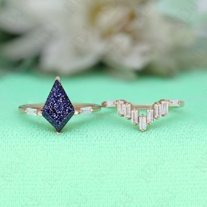 14K Rose Gold 925 Silber Kite Natürliche Blauer Sandstein Ring Set Verlobungsring Set Geschenk für Frau Hochzeit Ring Set Geburtstag Jahrestag Geschenk