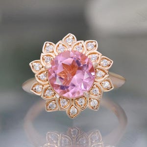 Bague de fiançailles ronde morganite rose en argent 925 plaqué or rose 14 carats cadeau pour femme bague art déco bague de mariage anniversaire cadeau d&#39;anniversaire