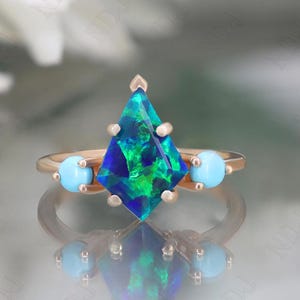 925 Silver 14K Rose Gold Plated Kite Peacock Opal Engagement Ring Gift For Wife Halo Ring Wedding Ring Birthday Anniversary Gift