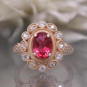 14K Rose Gold 925 Silber Oval Rubin Ring Verlobungsring Geschenk für Frau Ring Hochzeit Ring Geburtstag Jahrestag Geschenk Versprechen Ring für die Liebe