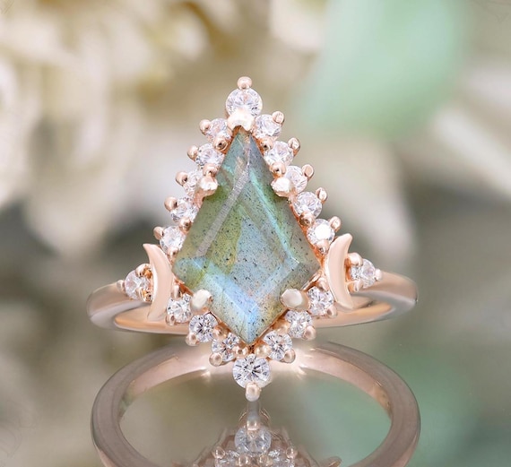 Bague en labradorite naturelle en argent 925 avec cerf-volant en