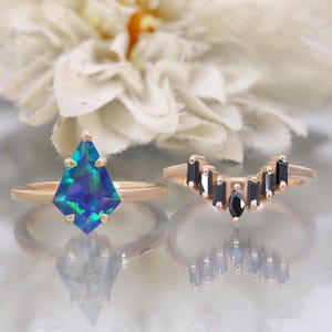 14K Rose Gold 925 Silver Kite Peacock Opal Ring Set Engagement Ring Set Gift For Wife Fire Opal Wedding Ring Set Birthday Anniversary Gift