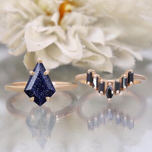 14K Rose Gold 925 Silber Kite Natürliche Blauer Sandstein Ring Set Verlobungsring Set Geschenk für Frau Hochzeit Ring Set Geburtstag Jahrestag Geschenk
