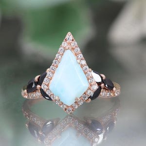 14K Rose Gold 925 Silver Kite Natural Larimar Ring Engagement Ring Gift For Wife Art Deco Ring Wedding Ring Birthday Anniversary Gift