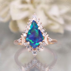925 Silver 14K Rose Gold Plated Kite Peacock Opal Engagement Ring Gift For Wife Halo Ring Wedding Ring Birthday Anniversary Gift