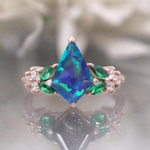 925 Silver 14K Rose Gold Plated Kite Peacock Opal Engagement Ring Gift For Wife Halo Ring Wedding Ring Birthday Anniversary Gift