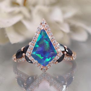 925 Silver 14K Rose Gold Plated Kite Peacock Opal Engagement Ring Gift For Wife Halo Ring Wedding Ring Birthday Anniversary Gift