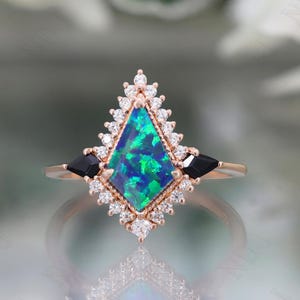 925 Silver 14K Rose Gold Plated Kite Peacock Opal Engagement Ring Gift For Wife Halo Ring Wedding Ring Birthday Anniversary Gift