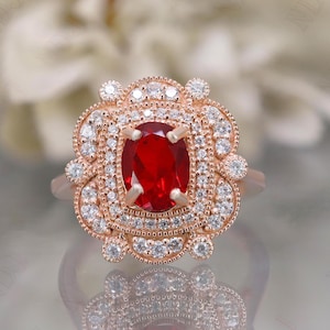 14K Rose Gold 925 Silber Oval Rubin Ring Verlobungsring Geschenk für Frau Ring Hochzeit Ring Geburtstag Jahrestag Geschenk Versprechen Ring für die Liebe