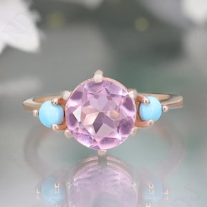 Bague de fiançailles ronde morganite rose en argent 925 plaqué or rose 14 carats cadeau pour femme bague solitaire bague de mariage anniversaire cadeau d&#39;anniversaire