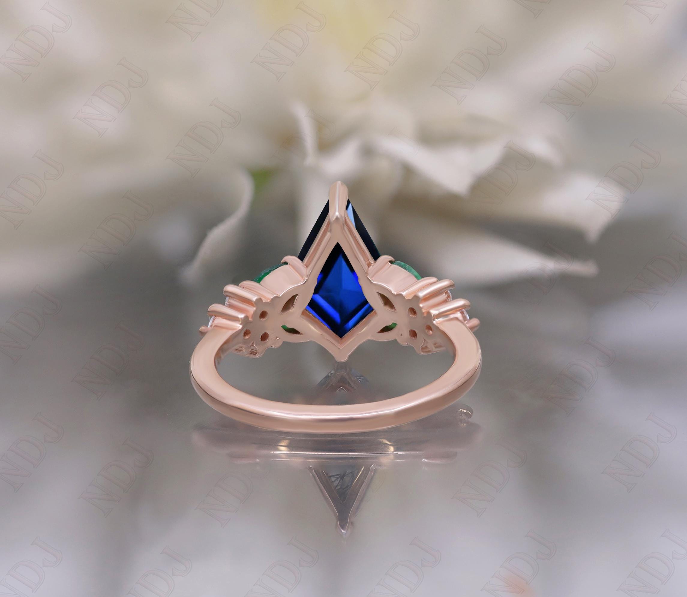 14K ローズゴールド 925 シルバー カイト ブルー サファイア リング