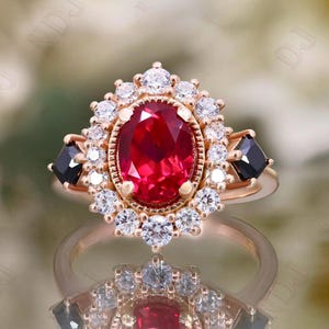14K Rose Gold 925 Silber Oval Rubin Ring Verlobungsring Geschenk für Frau Ring Hochzeit Ring Geburtstag Jahrestag Geschenk Versprechen Ring für die Liebe