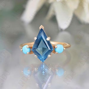 14K Rose Gold 925 Silver Kite London Blue Topaz Ring Engagement Ring Gift For Wife Ring Wedding Ring t Statement Ring Promise Ring Gift