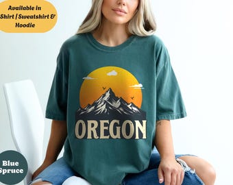Sudadera con capucha estilo retro de cuello redondo del estado de Oregón, camiseta vintage de montaña, recuerdo del atardecer del noroeste del Pacífico, regalo para amantes de la naturaleza.