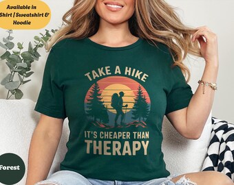 Grappig wandelliefhebber shirt met ronde hals, retro zonsondergang unisex T-shirt, backpacken wandelaars souvenir sweatshirt hoodie