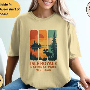 Isle Royale National Park Shirt Sweatshirt Hoodie, Michigan Wilderness Moose Tee, Lake Sunset Graphic Top, Gift for Nature Lovers & Campers
