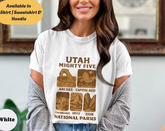 ヴィンテージスタイルのユタ州マイティファイブシャツ、レトロな国立公園Tシャツ、アウトドアアドベンチャースウェットシャツパーカー