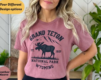 Vintage T-shirt Grand Teton National Park, natuur T-shirt Wyoming Mountains, grafisch ontwerp elandliefhebber, retro wandelavontuur cadeau-shirt