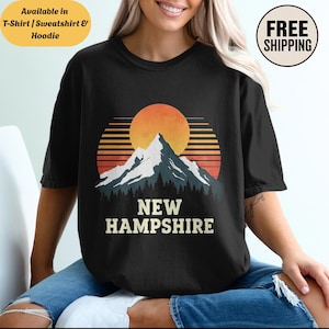 Comfort Colors New Hampshire Shirt Sweatshirt Hoodie, Retro Mountain Sunset Tee, Vintage Hiking, Nature Graphic, Outdoor Travel Souvenir