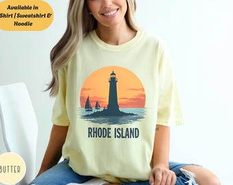 Comfort Colors Rhode Island Crewneck Shirt, Lighthouse Sunset Sailing Tee, Ocean State Sweatshirt Hoodie