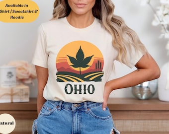 Sudadera con capucha de Ohio, camiseta vintage de granja con atardecer, top gráfico retro con orgullo estatal, regalo rústico para exteriores, recuerdo del Medio Oeste, amante de la naturaleza