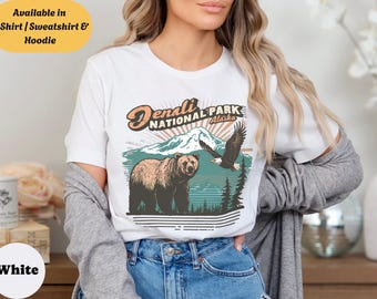 Vintage Denali National Park Shirt, Alaska Wildlife Graphic Tee, Retro Outdoors Adventure Sweatshirt Hoodie