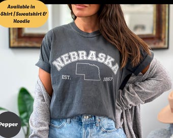 Nebraska T-Shirt Sweatshirt Hoodie, Campus Style Tee, College Design Shirt, State Pride Apparel, Cornhusker Fan Gift, Varsity Graphic Top