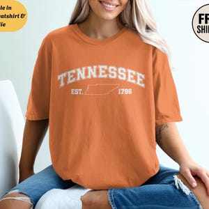 T-shirt à col rond Comfort Colors Tennessee sweat à capuche, t-shirt carte d'État vintage, souvenir cadeau rétro du Sud, chemise graphique d'extérieur