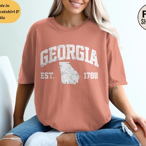 Sweat-shirt à capuche et col rond Comfort Colors Georgia, t-shirt carte d'État vintage, cadeau souvenir rétro du Sud, chemise graphique d'extérieur