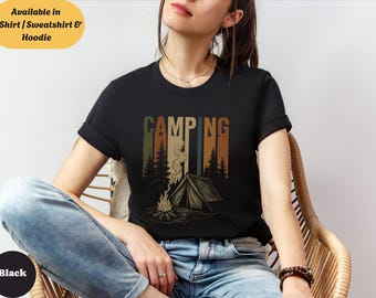 Retro Style Camping Crewneck Unisex Shirt, Tent Campfire Tee, Outdoors Forest Adventure Sweatshirt Hoodie