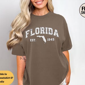 Sweat-shirt à capuche Comfort Colors Florida Crewneck, t-shirt carte d'état vintage, cadeau souvenir rétro du sud, chemise graphique d'extérieur