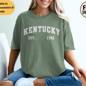 T-shirt à col rond Comfort Colors Kentucky sweat à capuche, t-shirt carte d'État vintage, souvenir cadeau rétro du Sud, chemise graphique d'extérieur