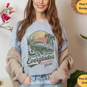 Retro Everglades National Park Unisex Crewneck T-Shirt, Florida Swamp Shirt, Nature Lovers Gift, Outdoor Adventure Tee, Alligator Design Top