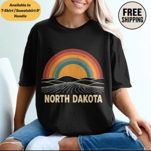 Comfort Color North Dakota Crewneck T-Shirt Sweatshirt Hoodie, Vintage Sunset Prairie, Retro Landscape Graphic, Midwest Farm Travel Souvenir