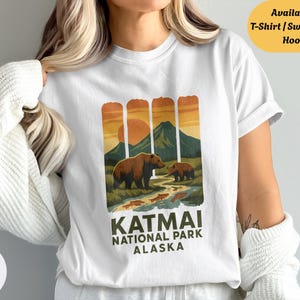 Katmai National Park Shirt Sweatshirt Hoodie, Alaska Bear Wildlife Tee, Volcano Sunset Nature T-Shirt, Comfort Colors Mountains Graphic Top