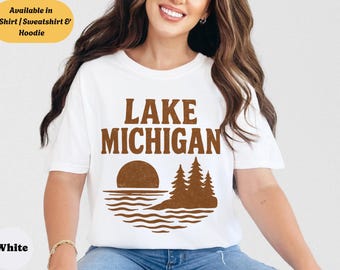 Vintage Inspired Lake Michigan Shirt, Retro Great Lakes Graphic Tee, Nature Sunset Sweatshirt Hoodie