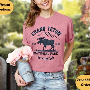 Vintage Style Grand Teton National Park T-Shirt, Wyoming Mountains Natur T-Shirt, Elch-Liebhaber Grafikdesign, Retro Wander-Abenteuer-Geschenk-Shirt