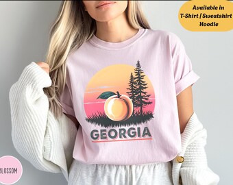 T-shirt à col rond Comfort Colors Georgia, t-shirt graphique Southern Nature Sunset, sweat à capuche Peach State