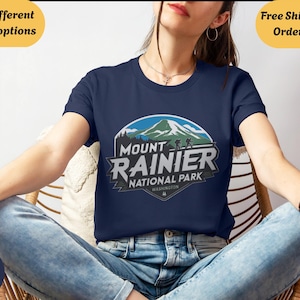 Mount Rainier National Park Crewneck T-Shirt, Washington Hiking, Retro Mountain, Outdoor Nature Gift, Travel Souvenir, Adventure Graphic Tee