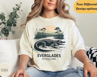 Chemise rétro du parc national des Everglades, t-shirt unisexe alligator des marais de Floride, graphique ras du cou de la faune de la nature