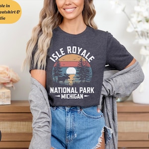 Retro Isle Royale National Park Shirt Sweatshirt Hoodie, Michigan Moose Nature T-Shirt, Sunset Wildlife Graphic Tee, Adventure Hiking Gift