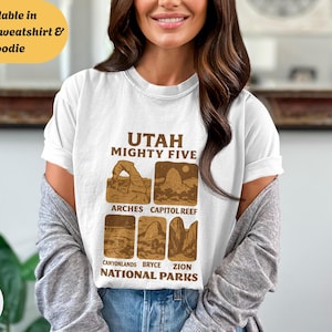 Vintage Style Utah Mighty Five Shirt Sweatshirt Hoodie, Retro National Parks Tee Featuring Arches, Zion, Bryce, Capitol Reef, Canyonlands