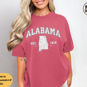 T-shirt à col rond unisexe Comfort Colors Alabama, sweat à capuche, carte d'état vintage, cadeau souvenir rétro du Sud, chemise graphique d'extérieur